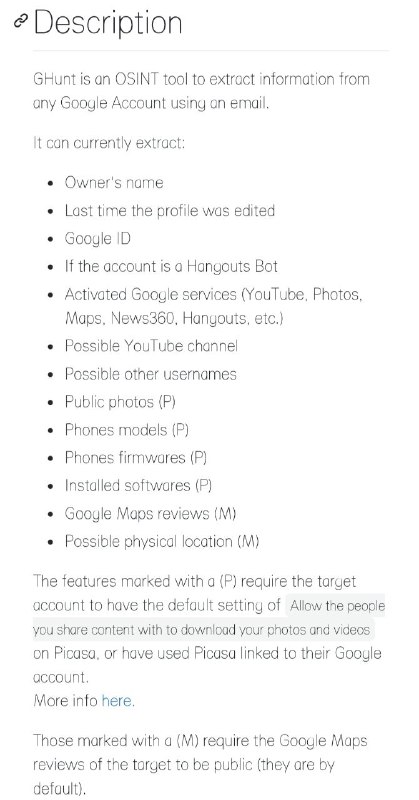 GHunt 是一个 OSINT #工具 ，可使用电子邮件从任何 Google 帐户提取信息
