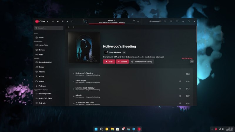Cider，一款开源的跨平台 Apple Music #音乐 #播放器 ，基于 Vue.js 和 Electron 构建，内置音频增强、社交分享、远程操控等功能