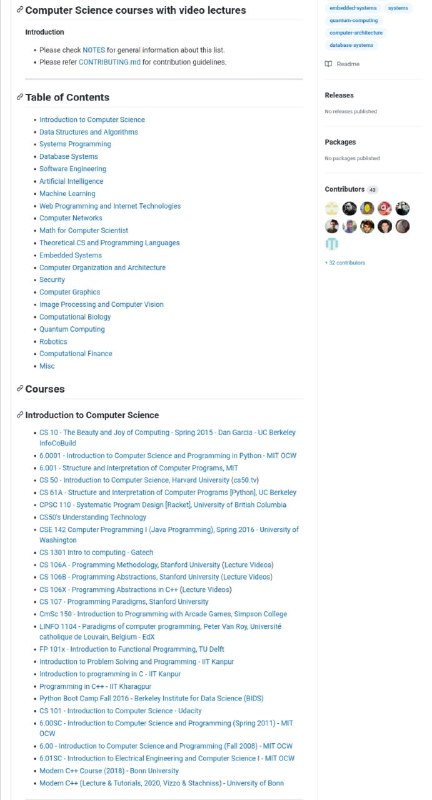 CS 视频教程 cs-video-courses 收录了 800+ 相关 #cs 教程