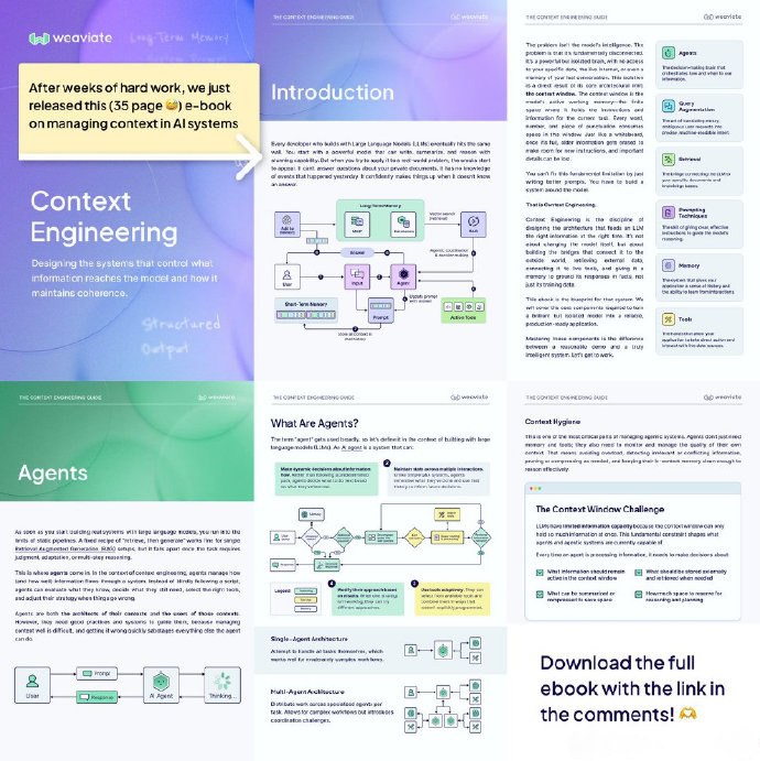 #电子书 《The Context Engineering Guide》Context Engineering（上下文工程）远非简单往提示词里堆数据，而是设计智能系统，在恰当时间、用合适格式，动态提供精准信息