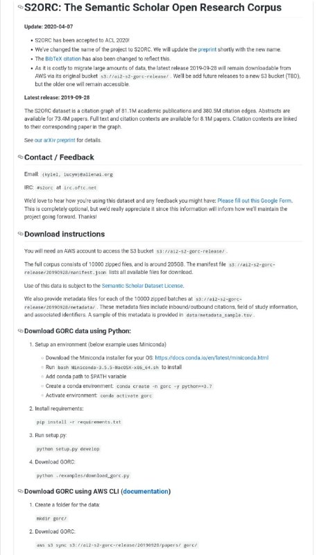Semantic Scholar网站 #文献 互相引用元 #数据集S2ORC