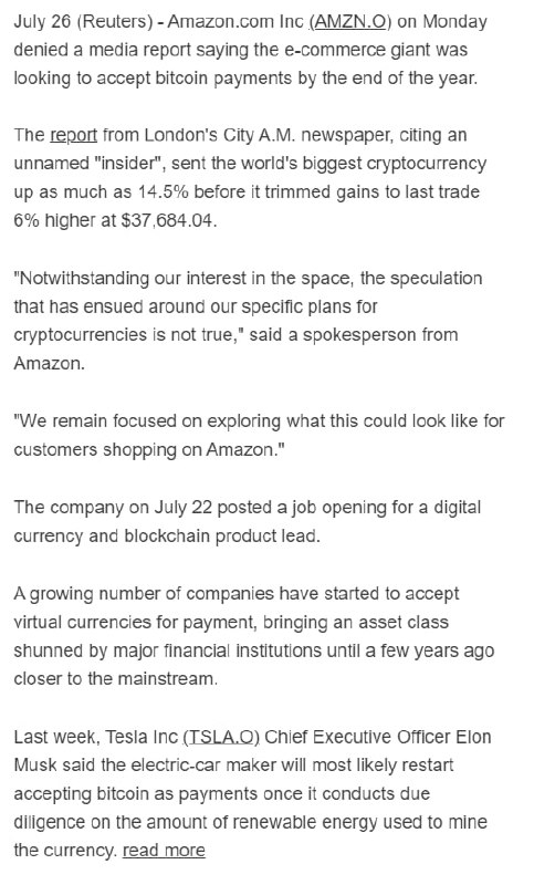 亚马逊否认接受比特币作为付款的报道