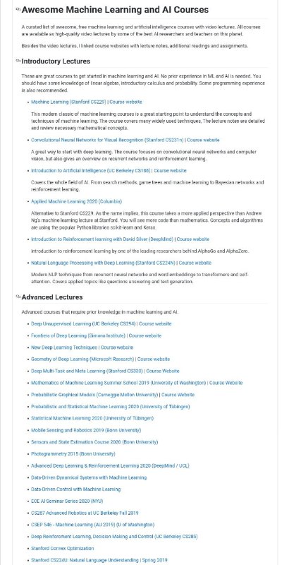 德国一名工程师在 GitHub 上分享了他所收集汇总的一些 #机器学习 课程