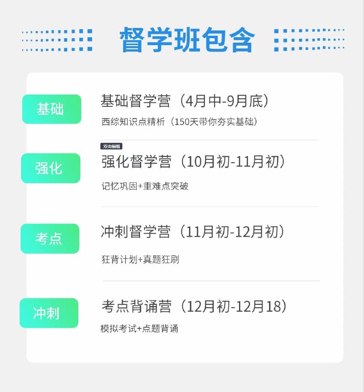 计算机/法硕/教育学/心理学/西综/中综/美术学督学班开始招生啦1.单科368/两科568/三科768/四科9682.让你每一天都知道要做什么3.专业课全程陪伴督学4.任务带背+不定期测试+全程答疑督学班专业课4.5日前购买优惠力度较大计算机/法硕/教育学/心理学/西综/中综/美术学督学班开始招生啦1.单科368/两科568/三科768/四科9682.让你每一天都知道要做什么3.专业课全程陪伴督学4.任务带背+不定期测试+全程答疑督学班专业课4.5日前购买优惠力度较大
