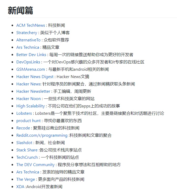 程序员应该访问的最佳网站中文版原版，项目包含一系列会持续更新的技术网站列表程序员应该访问的最佳网站中文版原版，项目包含一系列会持续更新的技术网站列表