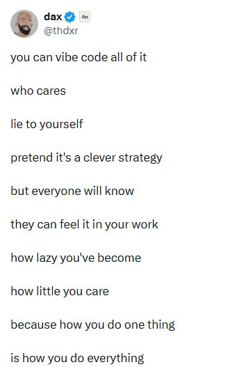 你怎么写代码，就怎么过一生| 帖子 SST 创始人 Dax 发了一条很有意思的推文，大意是