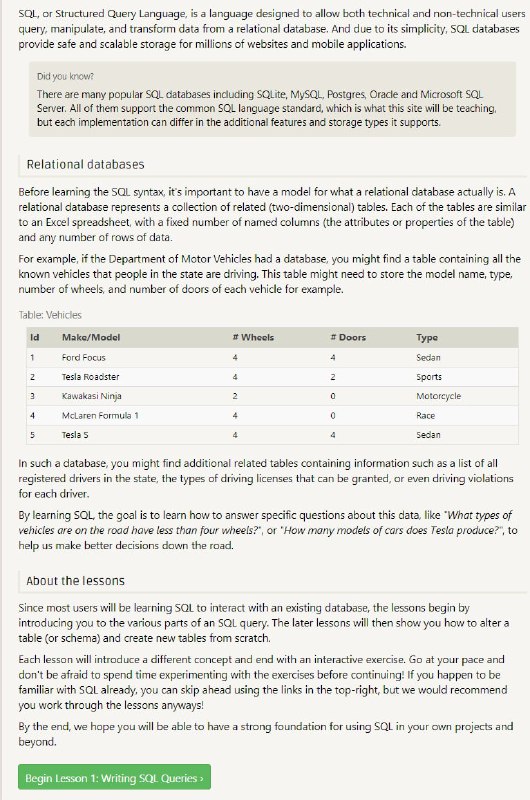 SQLBolt – 学习 SQL 的交互式课程和练习，可以提高学习SQL的效率