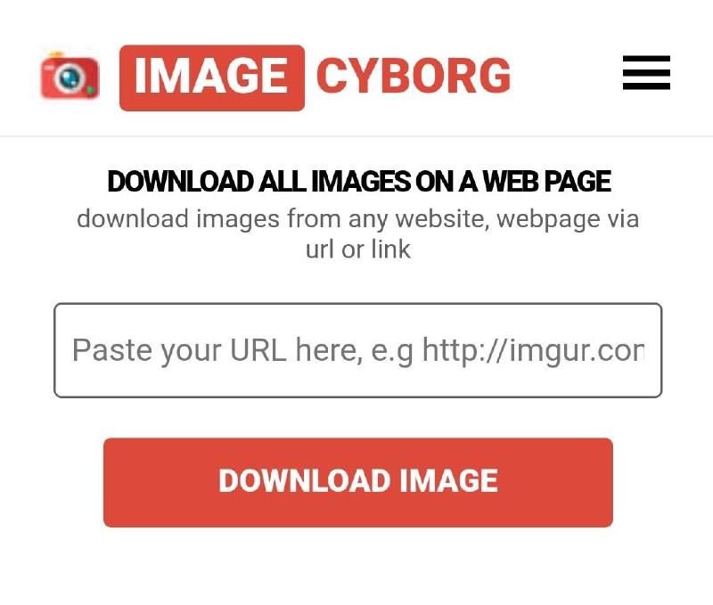 imagecyborg网页图片批量下载 #工具输入要提取图片的目标网址，点击 DOWNLOAD IMAGE 按钮，会自动下载所有图片并打包为 .zip 压缩包