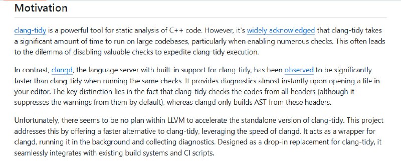 在线使用 clang-tidy 进行 C++ 静态代码检查时，速度常常让人头疼，尤其是大项目开启多检查项时，运行时间长得让人抓狂