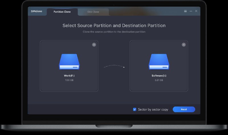 DMclone for Windows 是一款 #磁盘克隆 #工具 ，它有两个主要功能，一个是磁盘克隆，帮你从一个磁盘将数据克隆到另外一个磁盘中；另外的一个功能就是将数据打包成为磁盘镜像文件，支持多种不同格式的磁盘