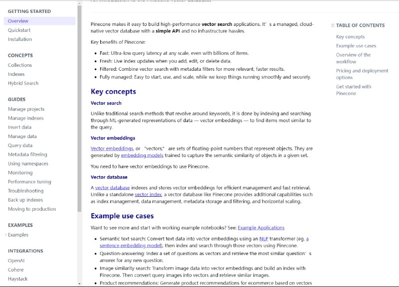 提供向量搜索服务的API，用以支持以语义搜索、推荐系统和其他依赖于相关信息检索的应用Pinecone API | #API