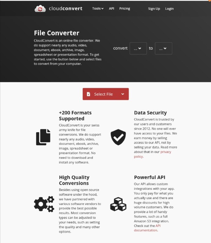 格式 #转换器 Cloud Convert支持215种文件格式的互相转换包括图片，字体，视频，电子书，CAD......基本把日常会用到的格式都涵盖了，而且对文件损失很小
