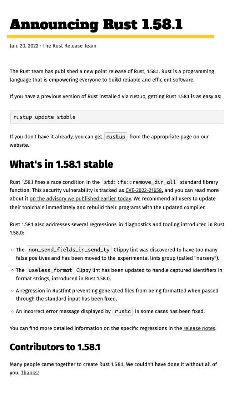 Rust 1.58.1版发布 #Rust