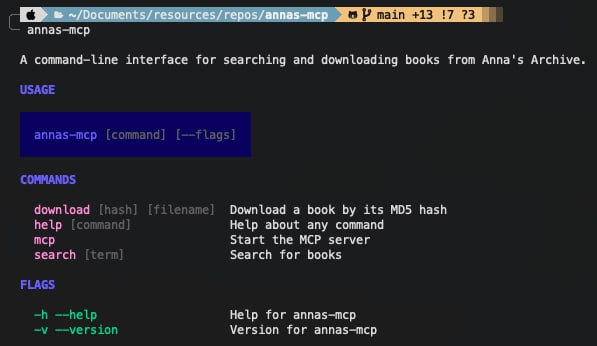为Anna's Archive提供文档搜索与下载的MCP服务器和CLI工具
