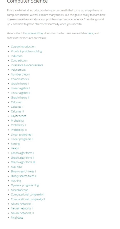 为计算机科学提供全面且深入的数学工具课程，帮助学生从基础到高级掌握数学在计算机领域的应用