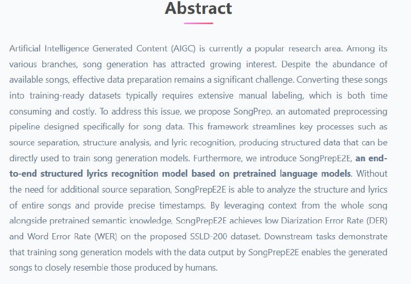 一个全新端到端框架，支持整首歌曲结构解析与歌词转录，精准时间戳标注，无需额外声源分离