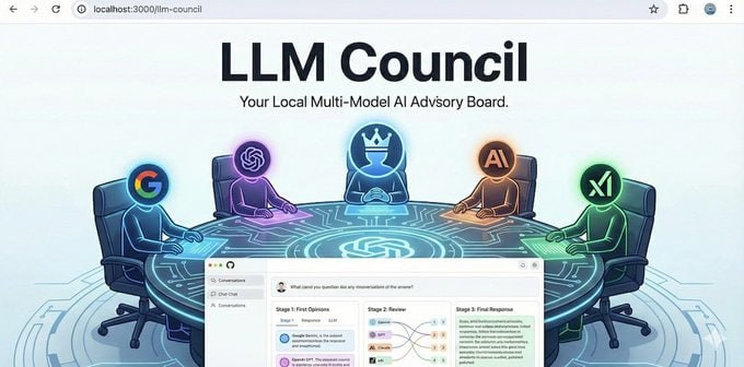 Andrej Karpathy 最近开发了一个名为“LLM Council”的网页应用，模拟ChatGPT界面，但背后运行着多个大型语言模型（LLM）共同协作回答问题