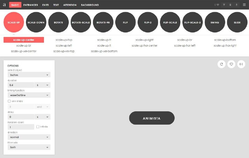 animista，一个 #CSS 动画 #工具 ，可在线调试并生成CSS动画代码 ​​