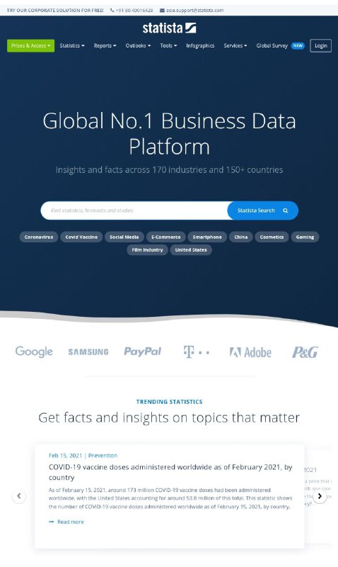 Statista数据统计 一个领先的全球综合数据资料库，整合了8000多个主题的统计数据 #数据库