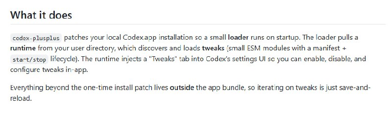 Codex++ 是一款为 Codex 桌面应用提供扩展能力的开源项目