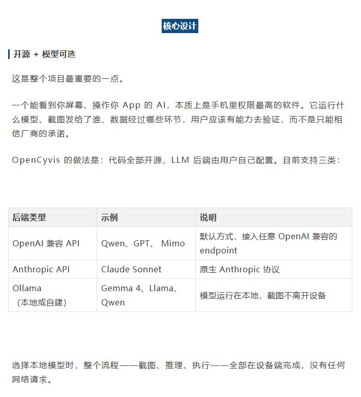 OpenCyvis 是一个开源的 AI 手机方案