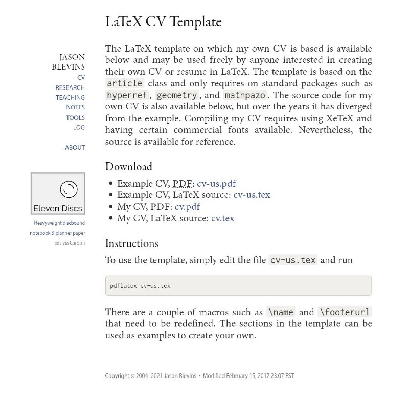 Jason Blevins一个 #简历 #模板 需要LaTex