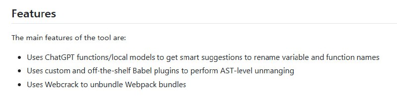 HumanifyJS 利用大型语言模型（如 ChatGPT、llama）结合 Babel 等工具，实现 JavaScript 代码的高质量反混淆与还原，保持代码功能完全等价