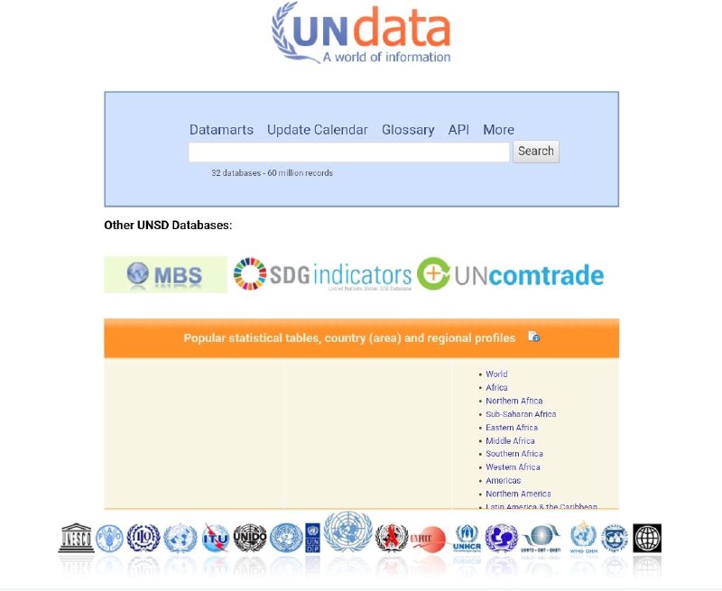 UNdata 联合国综合 #数据库 ，涵盖政治、经济、人口、交通、能源等各类数据 ​​​