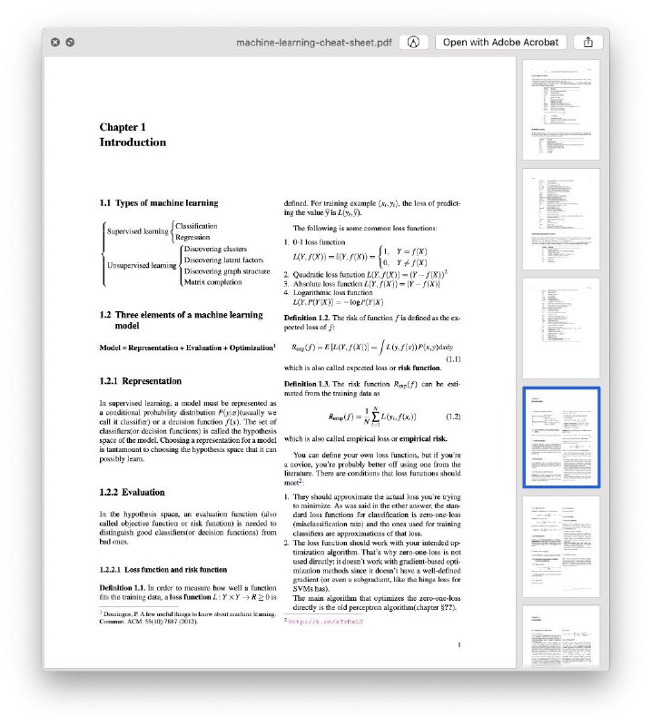 GitHub 上一个开源的机器学习速查表清单，里面包含许多关于 #机器学习 的经典方程式和图表，其目的在于帮助开发人员快速回顾关于机器学习的知识和思想，或用于面试复习 #速查表GitHub 上一个开源的机器学习速查表清单，里面包含许多关于 #机器学习 的经典方程式和图表，其目的在于帮助开发人员快速回顾关于机器学习的知识和思想，或用于面试复习 #速查表
