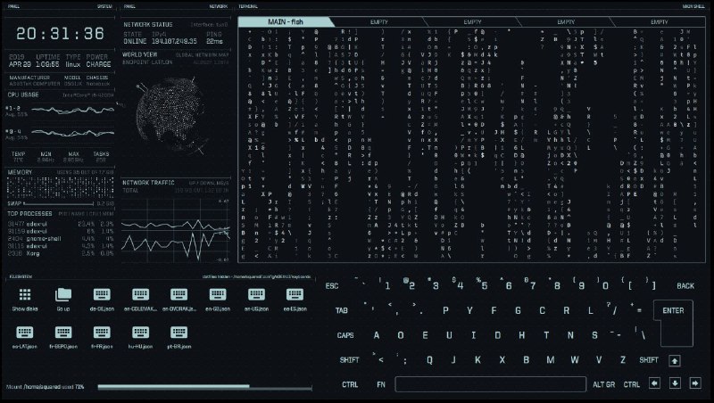高颜值终端模拟器 eDEX-UI是一个全屏、跨平台的终端 #模拟器 和系统监视器，它的外观和感觉就像一个科幻电脑界面