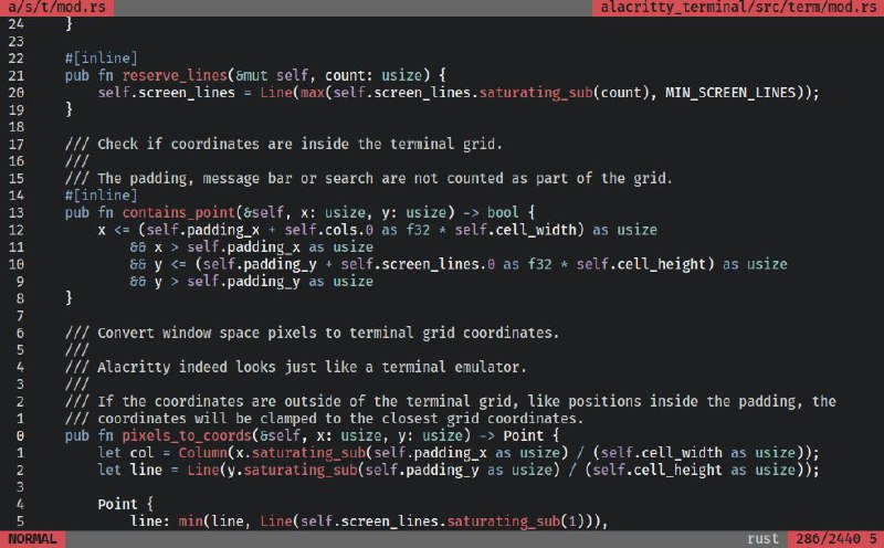 alacritty，一个rust写的终端 #模拟器特点是速度快（用GPU加速）、支持多操作系统、各平台下都有很好的字体渲染不过目前功能还不完善，处在测试阶段