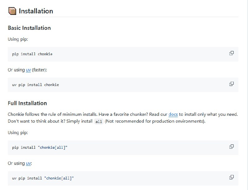 Chonkie 是一个超轻量级且功能强大的文本分块（chunking）库，专为快速、精准地拆分和优化文本而设计