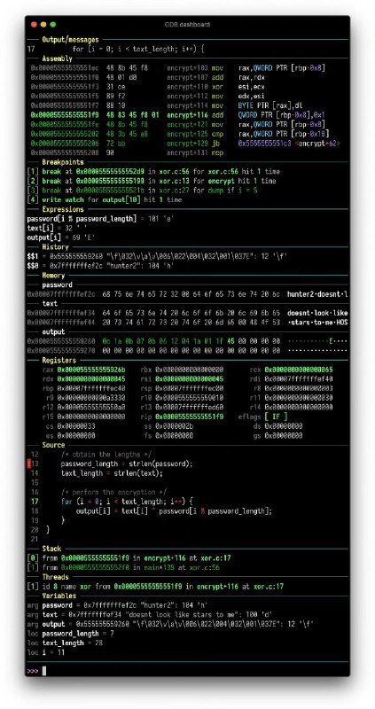 GitHub 上开源的 Python 调试 #工具 GDB dashboard，为 Python GDB 提供了可视化界面，更清晰的显示了程序调试信息，使开发者能专注于 Python 控制流
