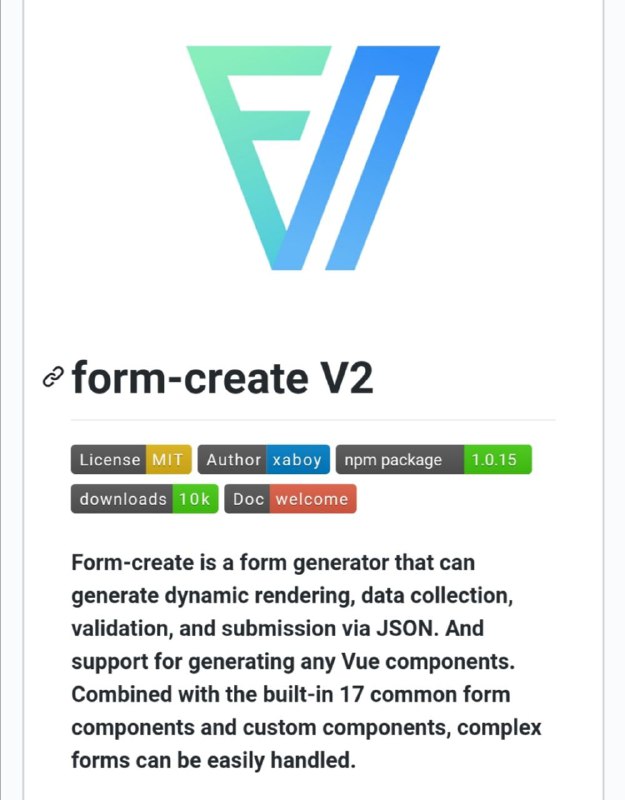  form-create 一个可以通过 JSON 自动生成具有动态渲染、数据收集、验证和提交功能的 #表单 #生成器 