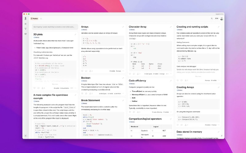 Supernotes，一款免费的  #Markdown 笔记 #软件 ，提供了记事卡、任务清单管理、多笔记嵌套、可视化图表、PDF 导出、API 集成等功能该软件支持 Windows、Linux、macOS 等主流桌面平台，桌面端全部功能均可免费使用，并面向开发者提供一定量的 API 调用次数 #笔记工具Supernotes，一款免费的  #Markdown 笔记 #软件 ，提供了记事卡、任务清单管理、多笔记嵌套、可视化图表、PDF 导出、API 集成等功能该软件支持 Windows、Linux、macOS 等主流桌面平台，桌面端全部功能均可免费使用，并面向开发者提供一定量的 API 调用次数 #笔记工具