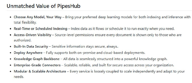 PipesHub 是一个开源的职场 AI 平台，帮你用自然语言搜索快速定位关键信息，支持知识图谱和页面排序，结果有据可查