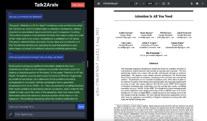 在 arxiv.org 链接前面加上“talk2”，可直接针对论文内容进行问答（需要自备OpenAI key）| githubTalk2Arxiv 是专为学术论文 PDF 构建的开源 RAG（检索增强生成）系统，由talk2arxiv 服务器提供支持特征PDF 解析