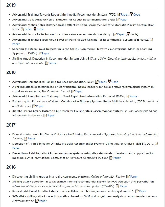 推荐系统对抗性学习(攻击/防御)相关资源（更新中）项目地址 | #推荐系统推荐系统对抗性学习(攻击/防御)相关资源（更新中）项目地址 | #推荐系统
