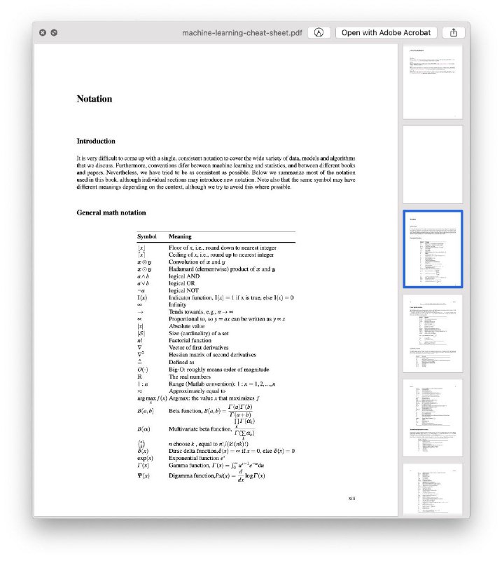 GitHub 上一个开源的机器学习速查表清单，里面包含许多关于 #机器学习 的经典方程式和图表，其目的在于帮助开发人员快速回顾关于机器学习的知识和思想，或用于面试复习 #速查表GitHub 上一个开源的机器学习速查表清单，里面包含许多关于 #机器学习 的经典方程式和图表，其目的在于帮助开发人员快速回顾关于机器学习的知识和思想，或用于面试复习 #速查表