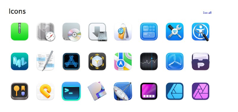 macOS 应用图标收集专门收集 macOS 应用的图标，目前有 869 个，支持从颜色、设计师、开发商、年份等角度筛选，图标最高分辨率 512px