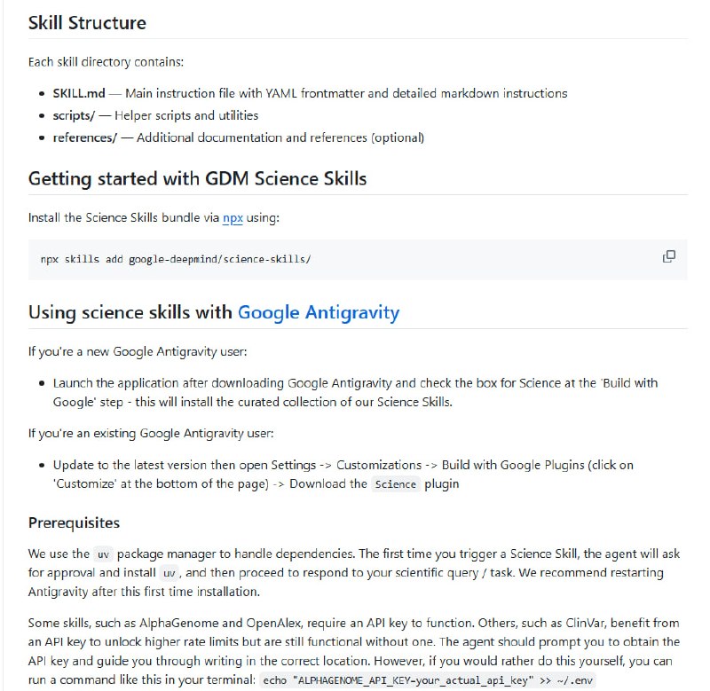 GDM Science Skills 是一套专为科研任务打造的 Agent 技能集合，覆盖基因组学、结构生物学、化学信息学、文献检索等多个领域，把 30 多个常用数据库和工具的能力集成在一起