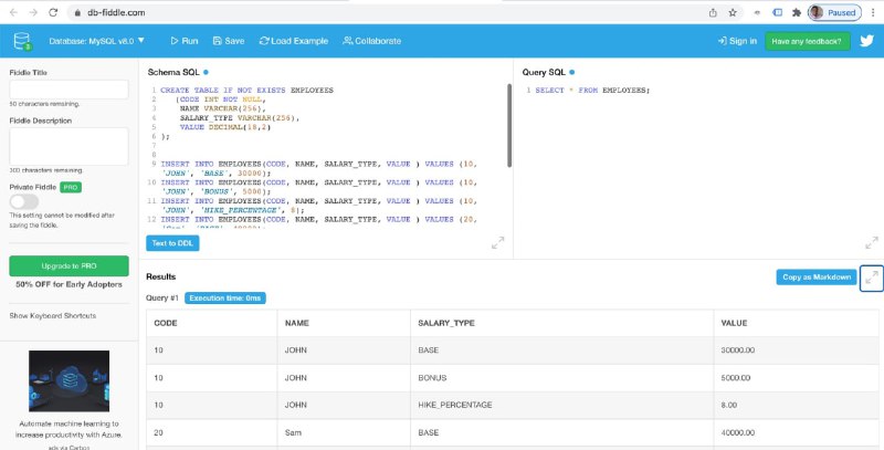 DB Fiddle，一款可在线运行、调试SQL数据库的开发者 #工具