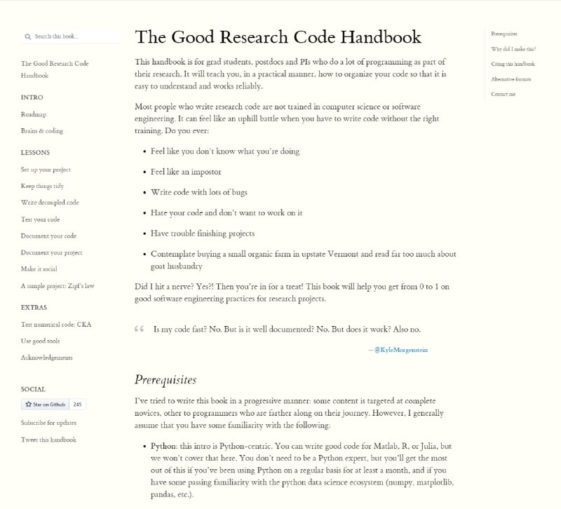 科研人员编程实践手册本书使用 jupyterbook 构建，基于tufte.css.Docs | GitHub | #电子书 #手册 #科研