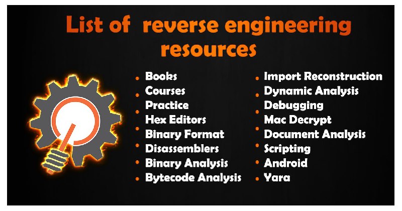 Reverse Engineering resources 一位开发者整理的逆向工程学习资源，包含书籍、课程、项目实践、开发工具等多个分类Reverse Engineering resources 一位开发者整理的逆向工程学习资源，包含书籍、课程、项目实践、开发工具等多个分类