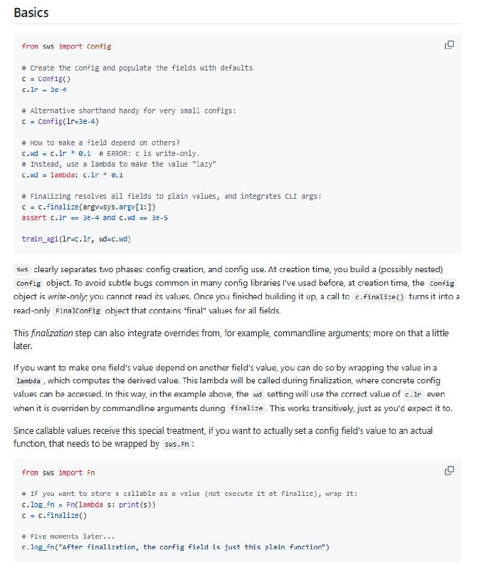 深度学习实验配置写起来总是头疼？sws 是一个极简、可预测、无坑的配置库，专为深度学习项目设计