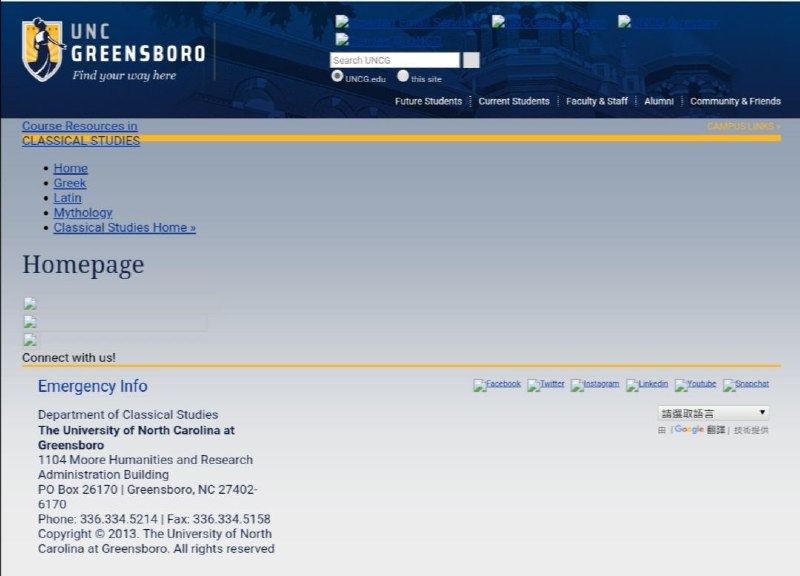 北卡罗来纳大学格林斯伯勒分校 古典研究系课程资源页面 有拉丁语、希腊语和 #神话 研究（这部分就是一些图片和简介）相关学习资源