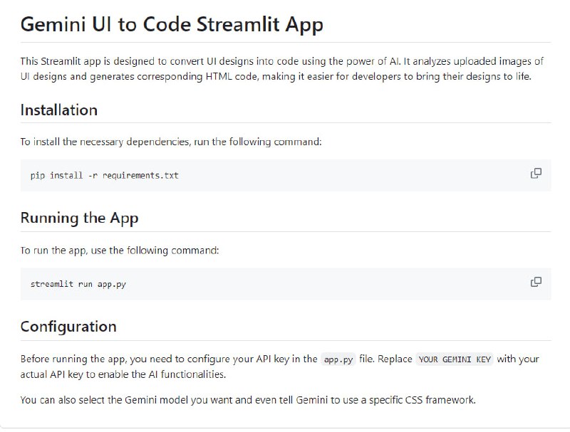 Gemini UI to Code Streamlit App