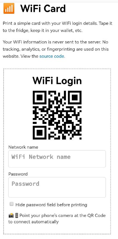 WiFi Card github地址作者是来自西雅图的开发者 Ben Woodward，这款工具的作用是能将 WiFi 名称和密码快速转化为二维码