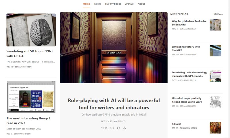 Res Obscura 是由加州大学圣克鲁兹分校的历史学教授本杰明·布林（Benjamin Breen）创办的一个Substack平台，涉及科技、医学、科学、艺术、药物历史的笔记，平台还探讨了在研究和教学中使用人工智能的话题