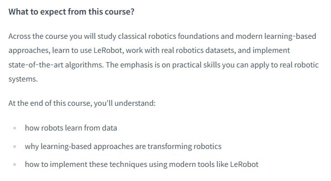 「Robotics Course」免费机器人学习课程这个课程从经典机器人学到现代基于学习的方法，全方位讲解如何理解、实现并应用机器学习技术于真实机器人系统